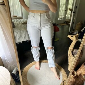 Abercrombie & Fitch Women’s 27 White Curve Love Distressed Mom Jeans High Rise